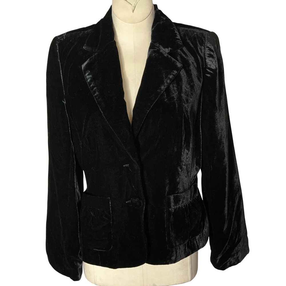 I.N. Studio Petite Black Velveteen Blazer Jacket 10P Women's Holiday Velvet Look